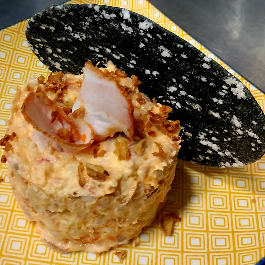 Pork Crackling Russian Salad